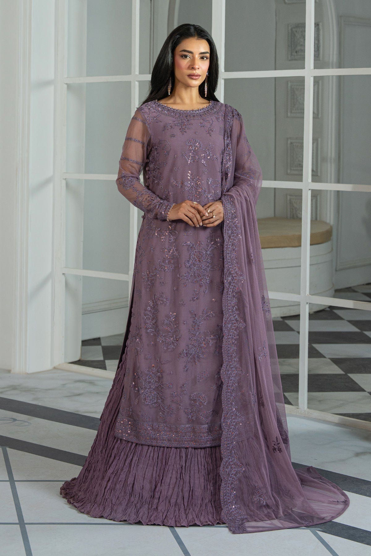 Zarif | Inara Formals | ZRI-03 NISA-Brand:Zarif-Type:Ladies Clothes-Purplish Gray-Net-House of Maryam- Buy in UK, USA