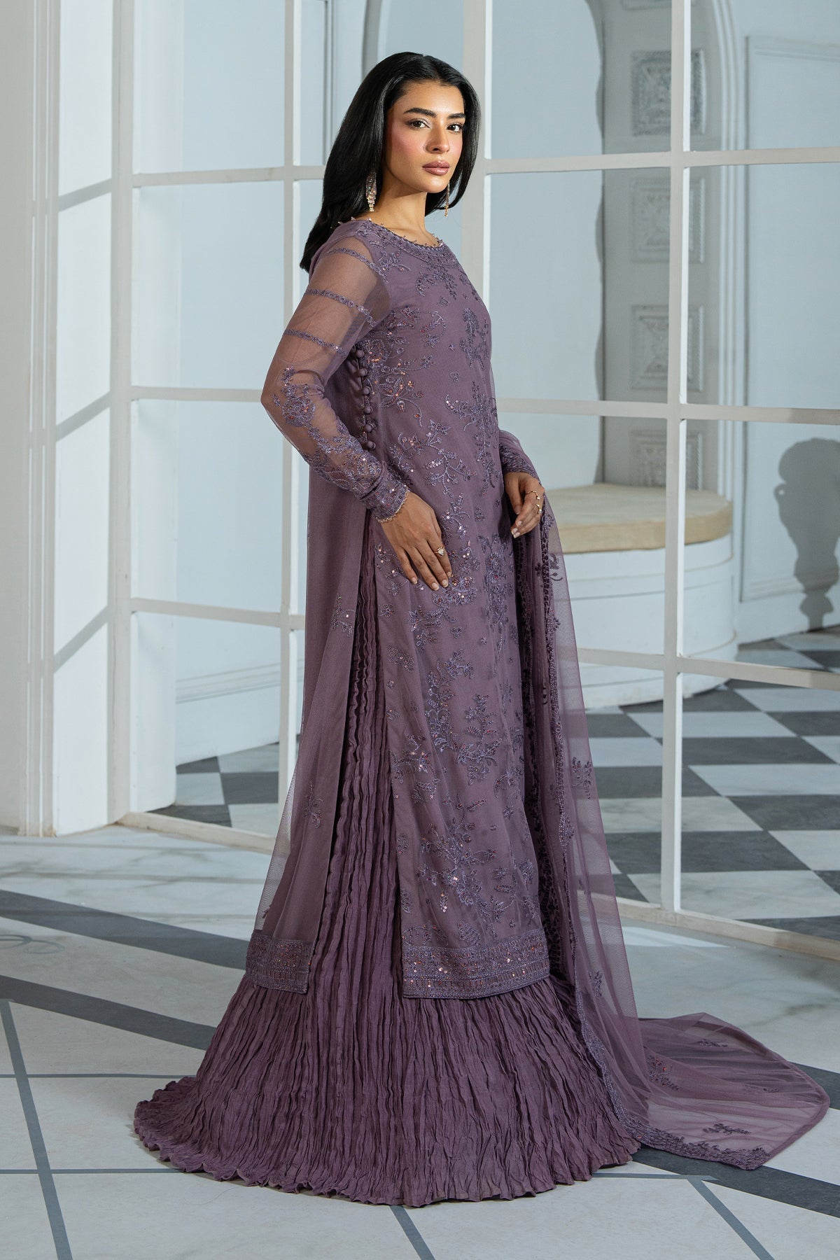 Zarif | Inara Formals | ZRI-03 NISA-Brand:Zarif-Type:Ladies Clothes-Purplish Gray-Net-House of Maryam- Buy in UK, USA