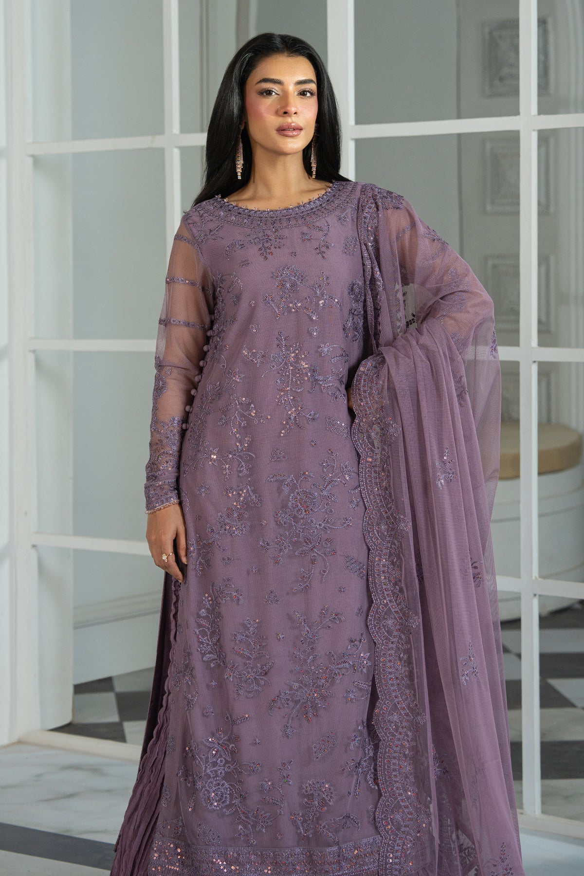 Zarif | Inara Formals | ZRI-03 NISA-Brand:Zarif-Type:Ladies Clothes-Purplish Gray-Net-House of Maryam- Buy in UK, USA