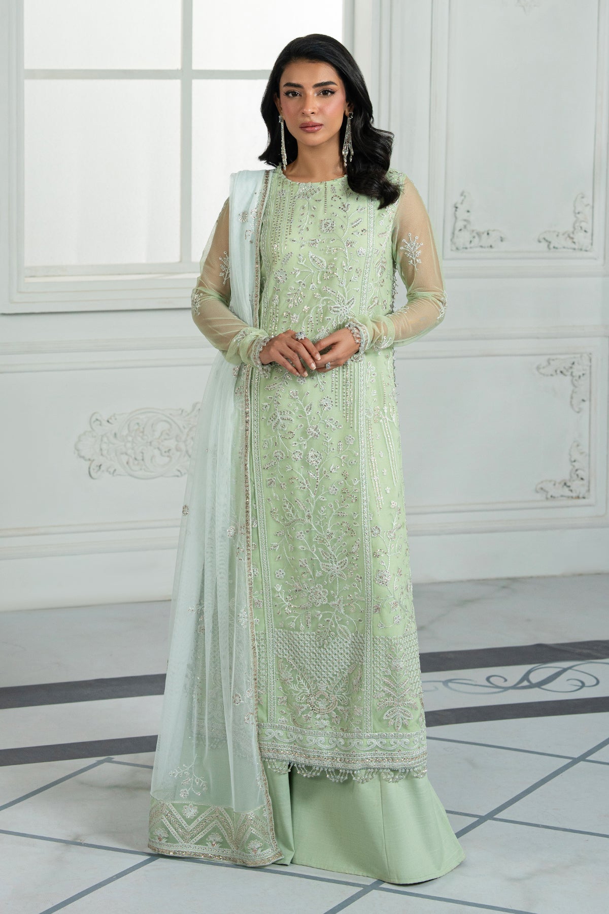 Zarif | Inara Formals | ZRI-04 YASMIN-Brand:Zarif-Type:Ladies Clothes-Mint Green-Net-House of Maryam- Buy in UK, USA