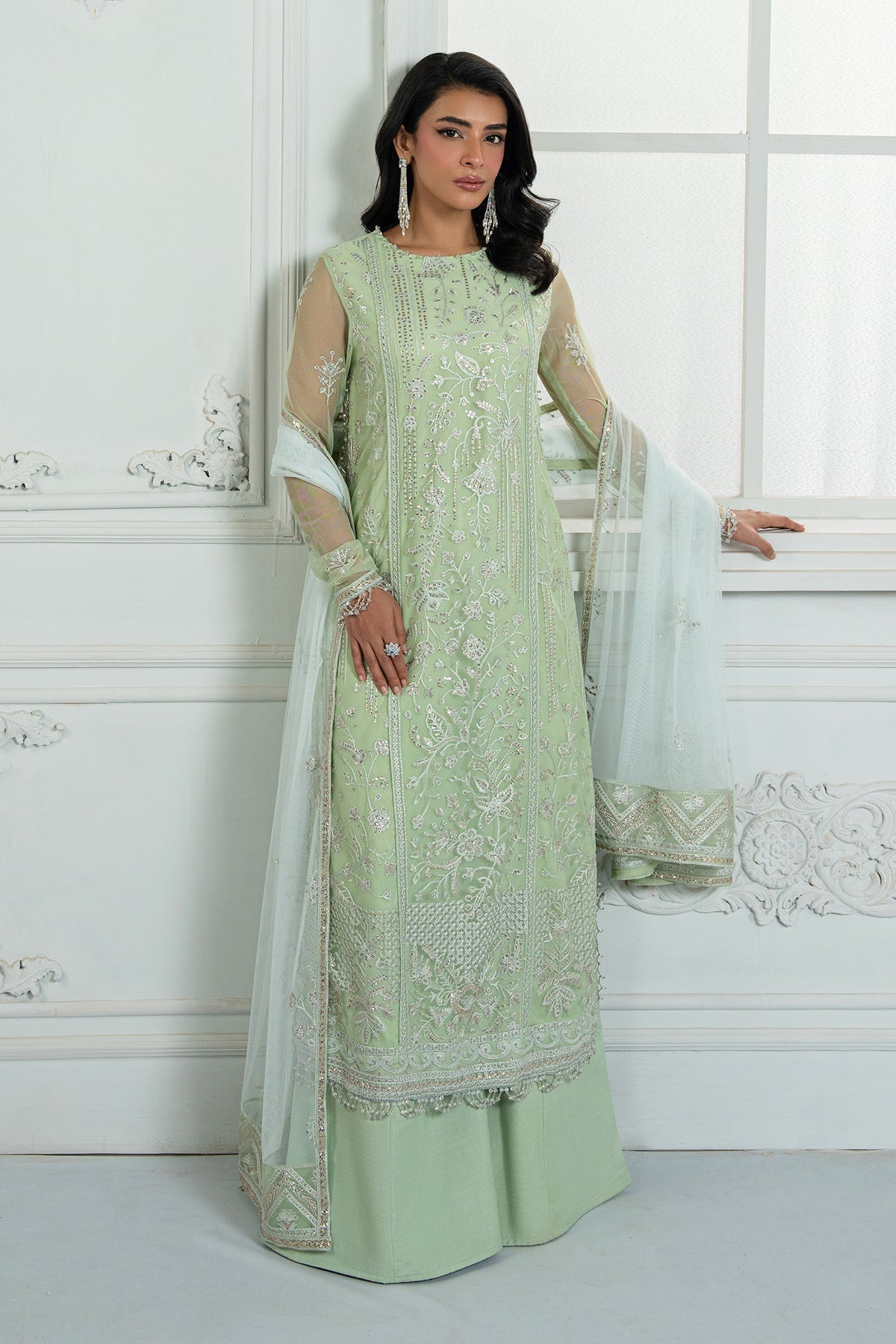 Zarif | Inara Formals | ZRI-04 YASMIN-Brand:Zarif-Type:Ladies Clothes-Mint Green-Net-House of Maryam- Buy in UK, USA