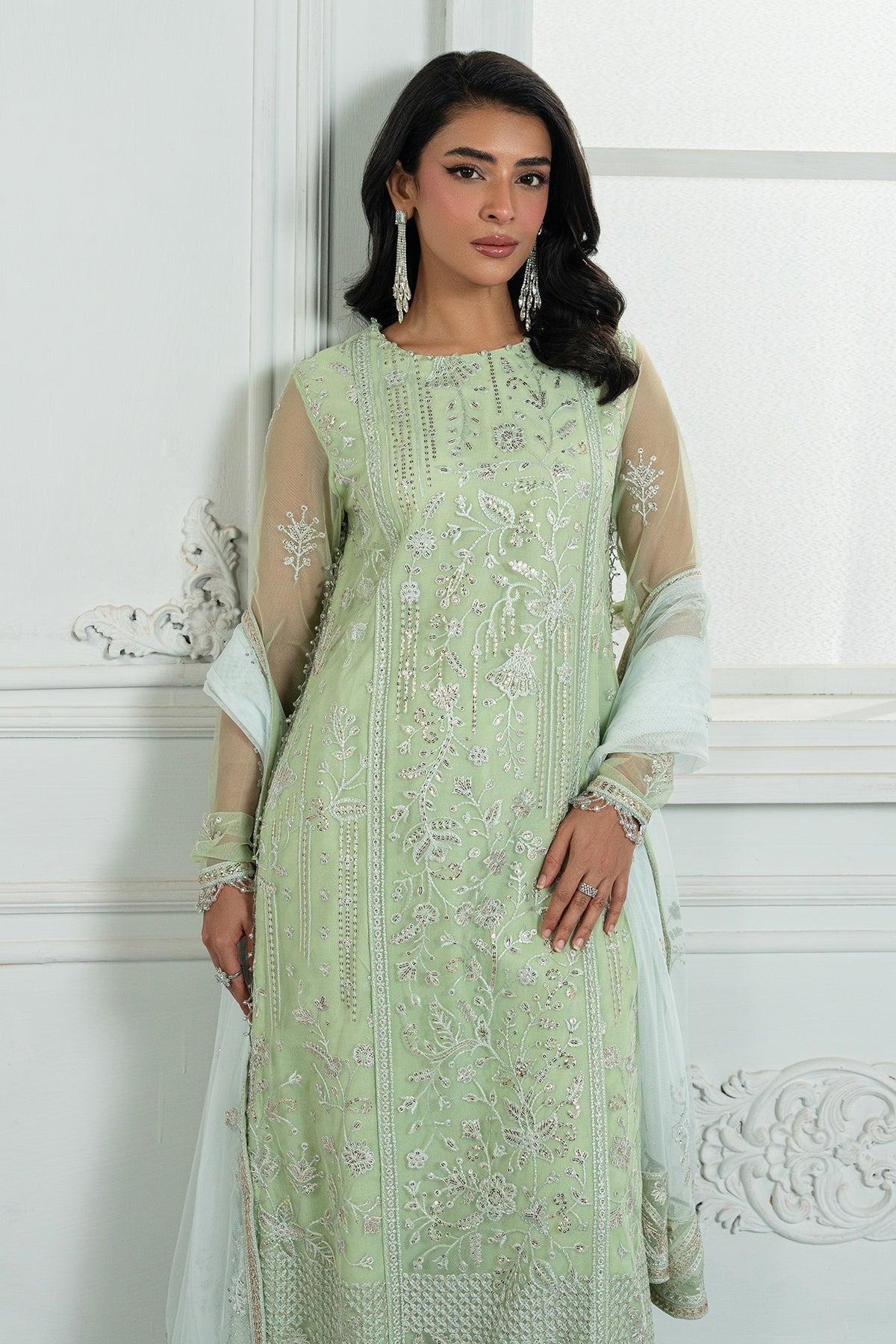 Zarif | Inara Formals | ZRI-04 YASMIN-Brand:Zarif-Type:Ladies Clothes-Mint Green-Net-House of Maryam- Buy in UK, USA