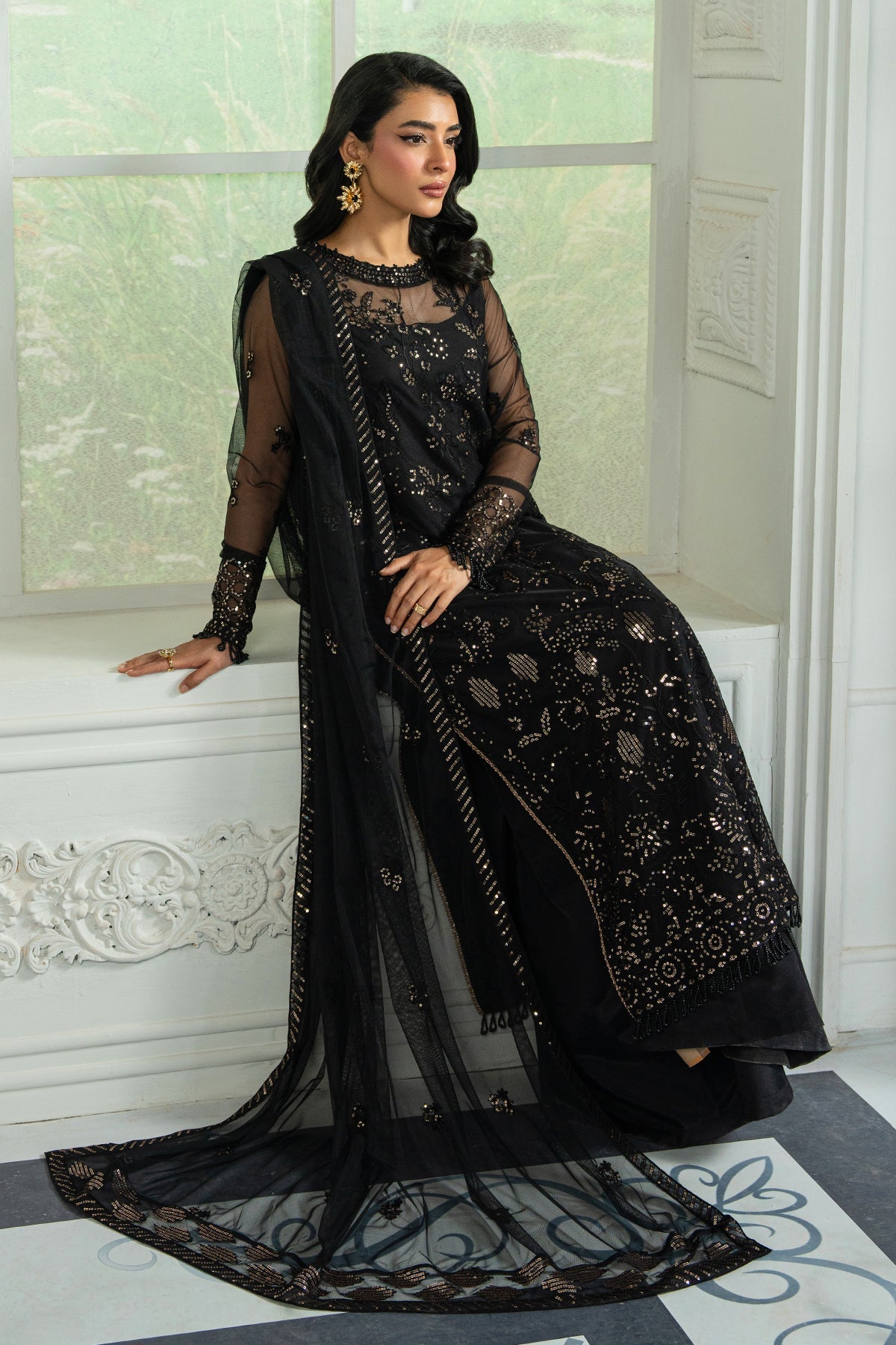 Zarif | Inara Formals | ZRI-05 BEYZA-Brand:Zarif-Type:Ladies Clothes-Black-Net-House of Maryam- Buy in UK, USA