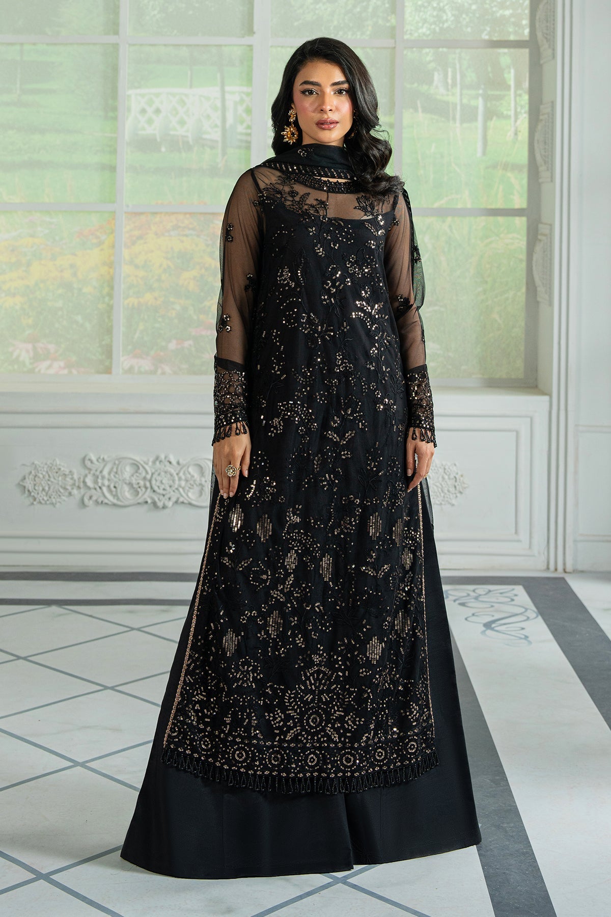 Zarif | Inara Formals | ZRI-05 BEYZA-Brand:Zarif-Type:Ladies Clothes-Black-Net-House of Maryam- Buy in UK, USA