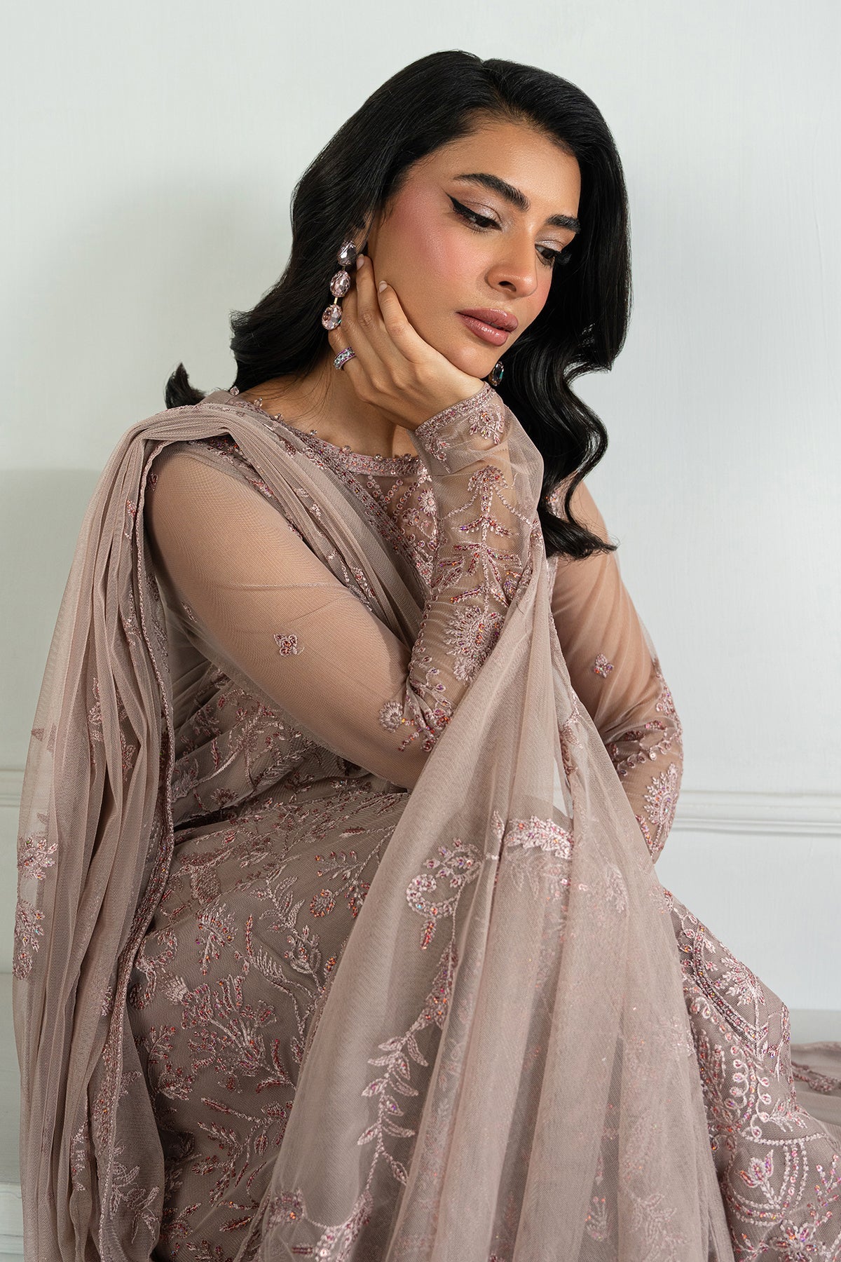 Zarif | Inara Formals | ZRI-06 HAYDA-Brand:Zarif-Type:Ladies Clothes-Pinkish Gray-Net-House of Maryam- Buy in UK, USA