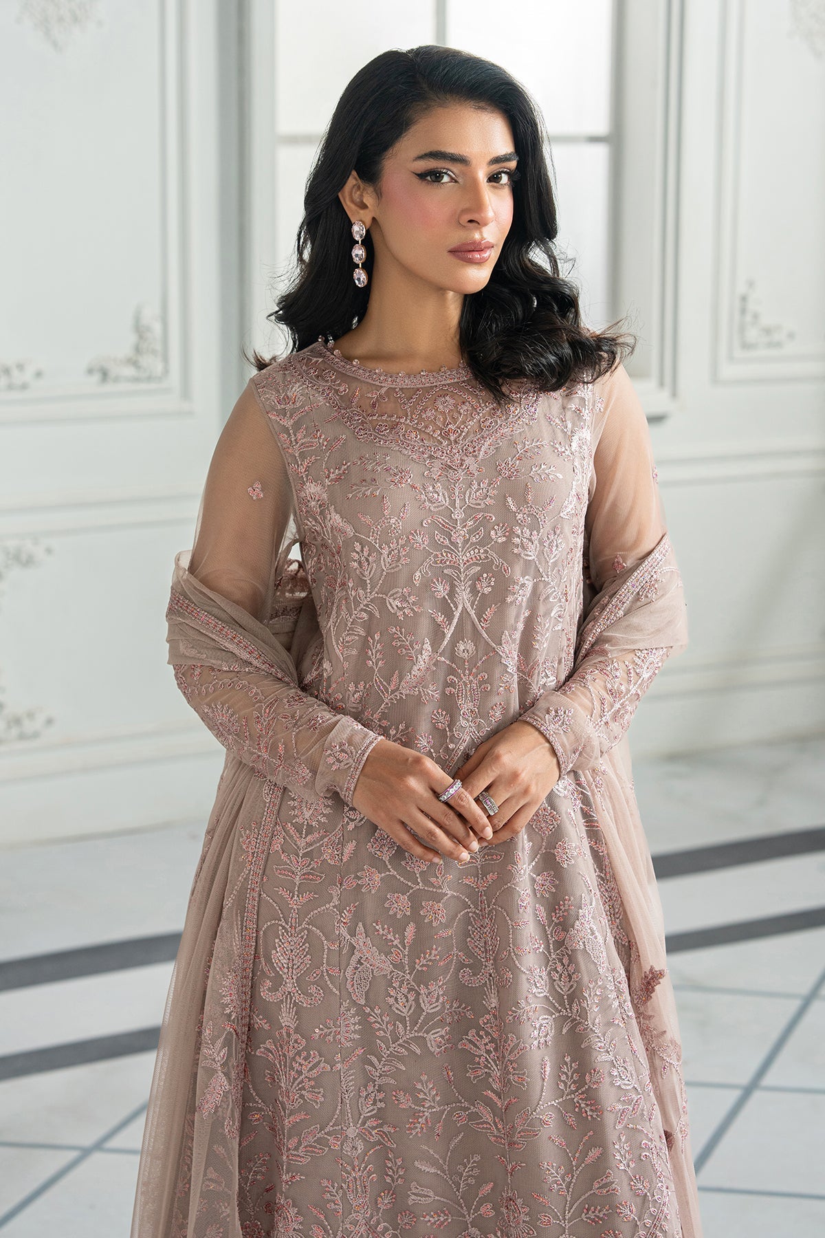 Zarif | Inara Formals | ZRI-06 HAYDA-Brand:Zarif-Type:Ladies Clothes-Pinkish Gray-Net-House of Maryam- Buy in UK, USA