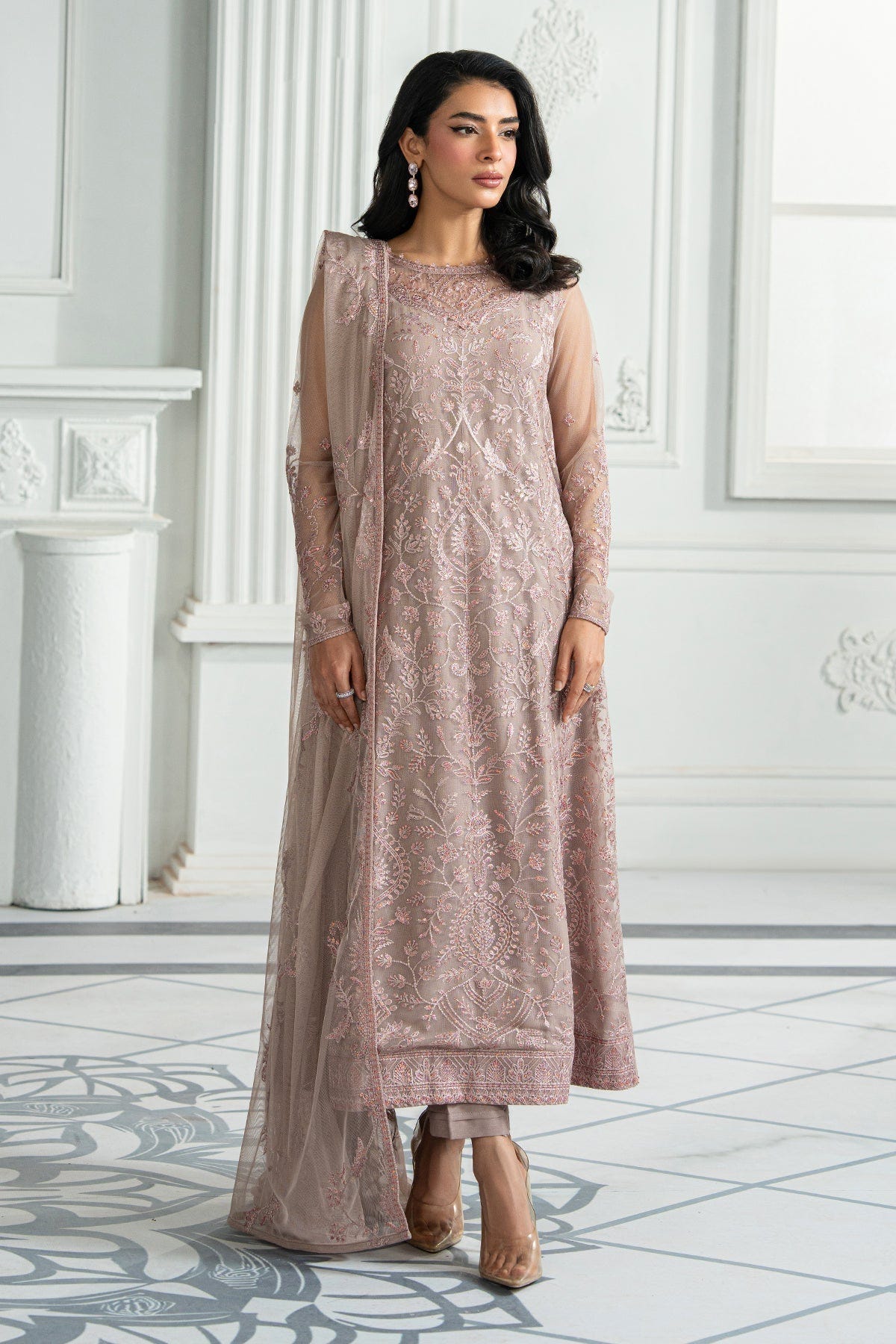 Zarif | Inara Formals | ZRI-06 HAYDA-Brand:Zarif-Type:Ladies Clothes-Pinkish Gray-Net-House of Maryam- Buy in UK, USA