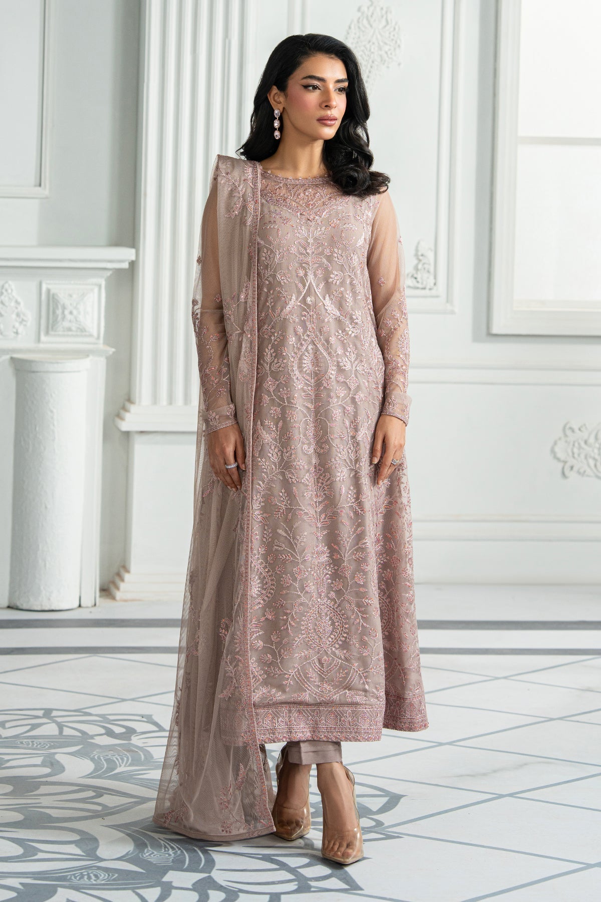 Zarif | Inara Formals | ZRI-06 HAYDA-Brand:Zarif-Type:Ladies Clothes-Pinkish Gray-Net-House of Maryam- Buy in UK, USA