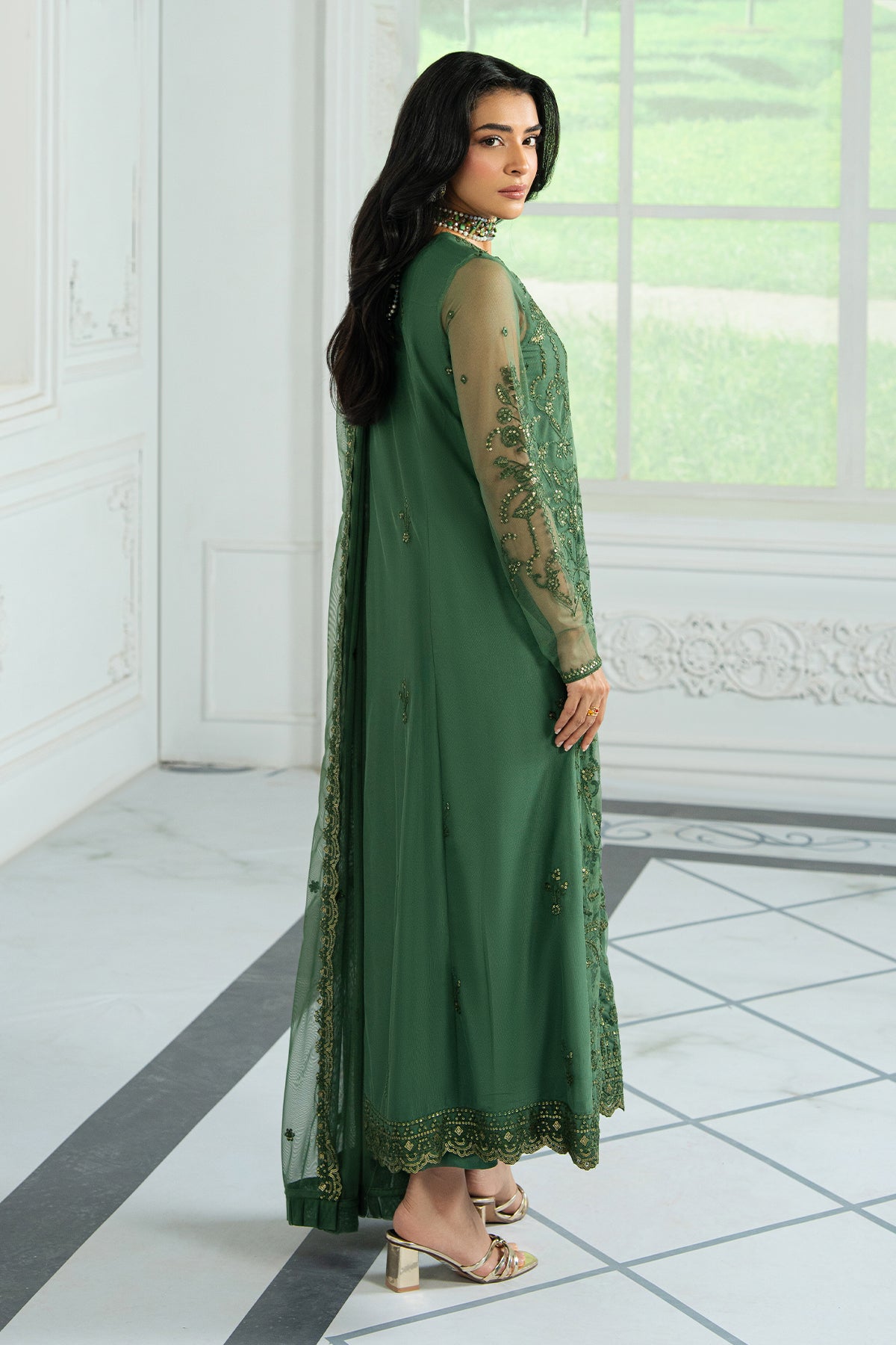 Zarif | Inara Formals | ZRI-07 ASLAAN-Brand:Zarif-Type:Ladies Clothes-Green-Net-House of Maryam- Buy in UK, USA
