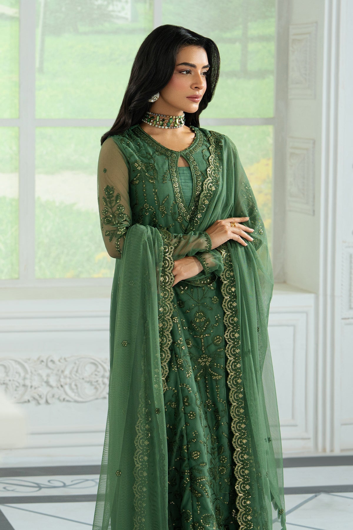 Zarif | Inara Formals | ZRI-07 ASLAAN-Brand:Zarif-Type:Ladies Clothes-Green-Net-House of Maryam- Buy in UK, USA