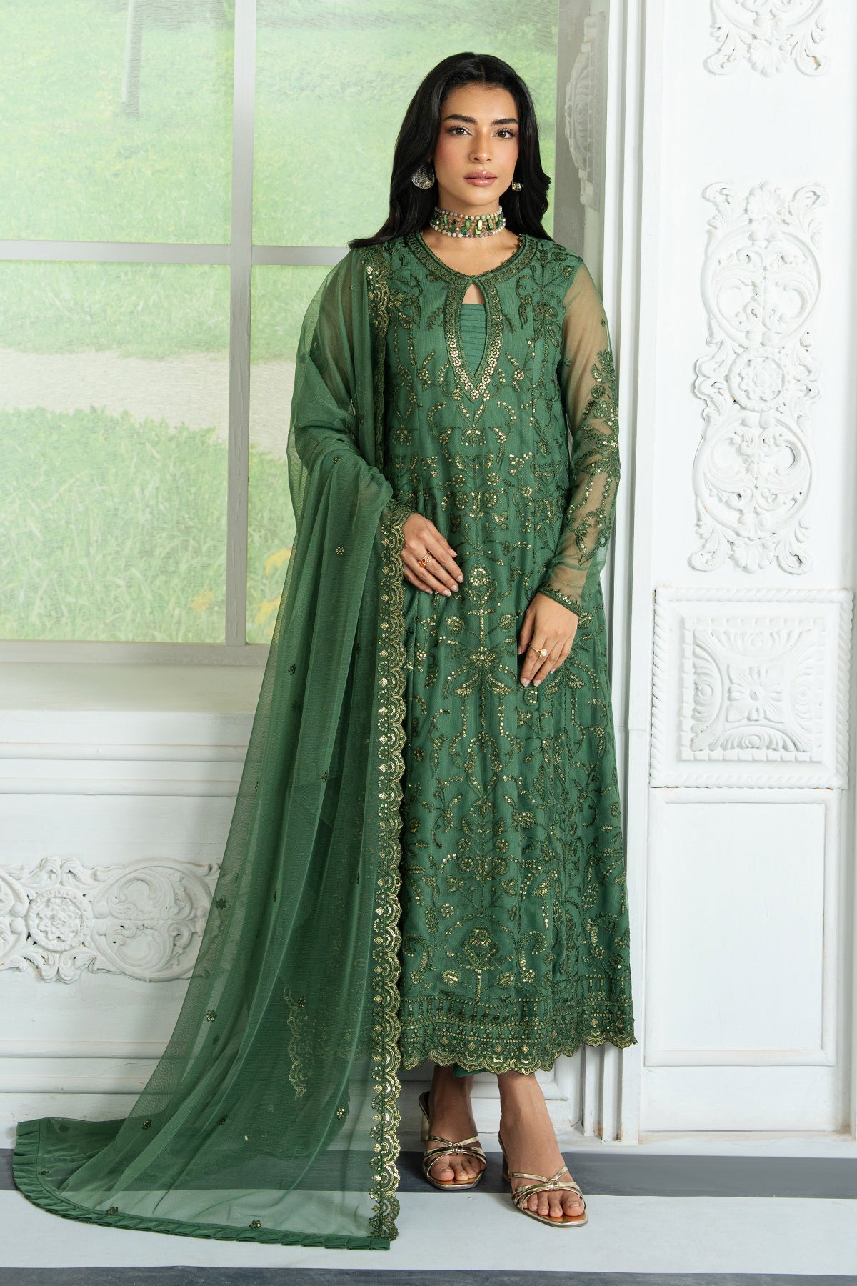 Zarif | Inara Formals | ZRI-07 ASLAAN-Brand:Zarif-Type:Ladies Clothes-Green-Net-House of Maryam- Buy in UK, USA