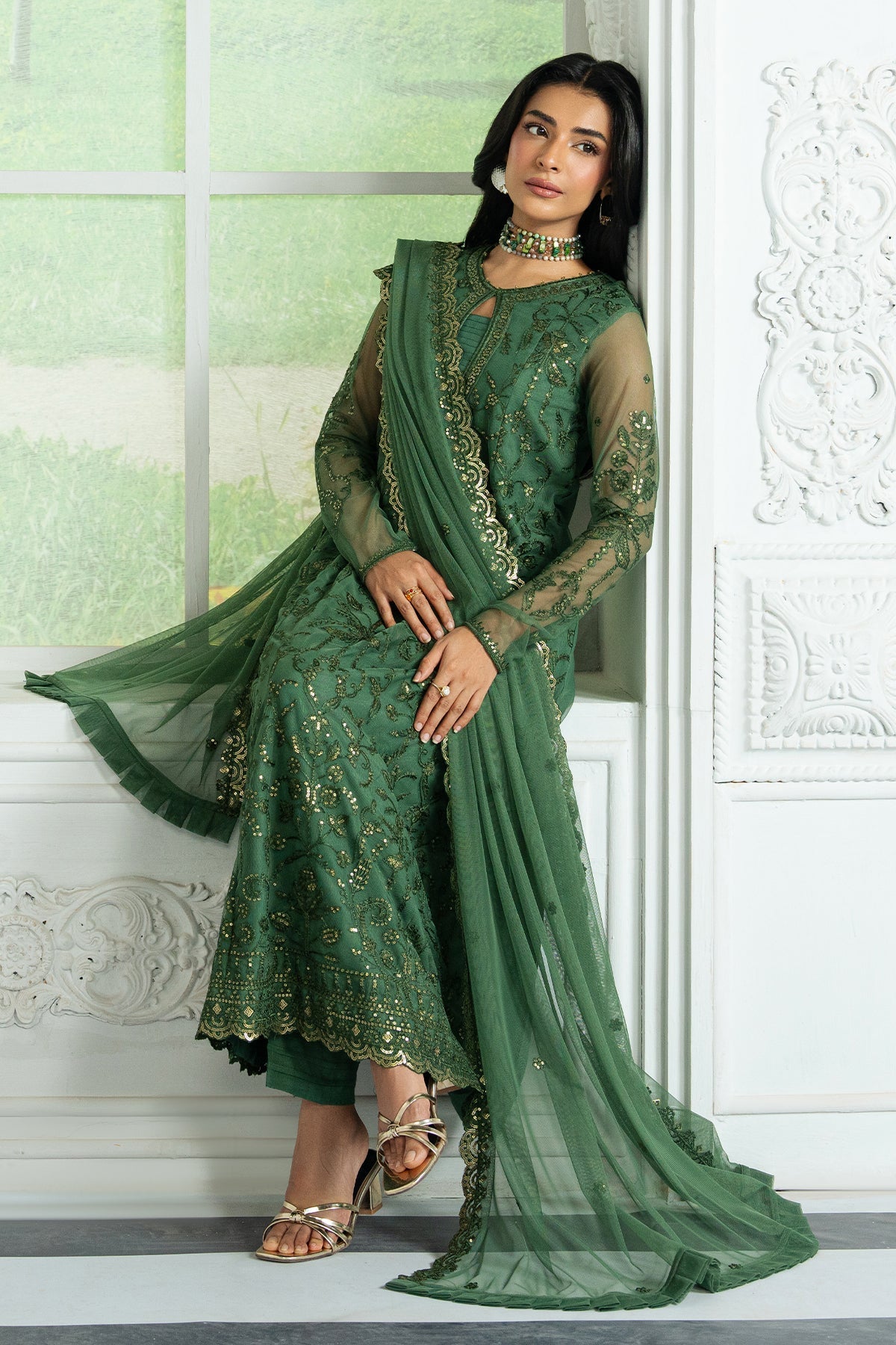 Zarif | Inara Formals | ZRI-07 ASLAAN-Brand:Zarif-Type:Ladies Clothes-Green-Net-House of Maryam- Buy in UK, USA