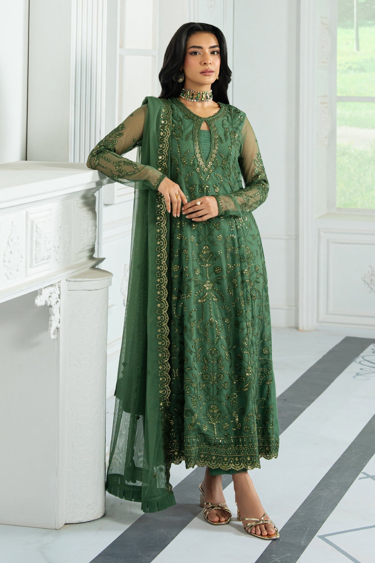 Zarif | Inara Formals | ZRI-07 ASLAAN-Brand:Zarif-Type:Ladies Clothes-Green-Net-House of Maryam- Buy in UK, USA