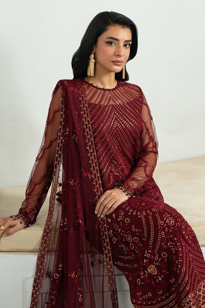 Zarif | Inara Formals | ZRI-08 EYMEN-Brand:Zarif-Type:Ladies Clothes-Maroon-Net-House of Maryam- Buy in UK, USA