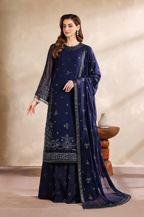 Zarif | Zayrah Formals | ZYR-AFSHAAN-07-Brand:Zarif-Type:Ladies Clothes-Dark Navy Blue-Chiffon-House of Maryam- Buy in UK, USA