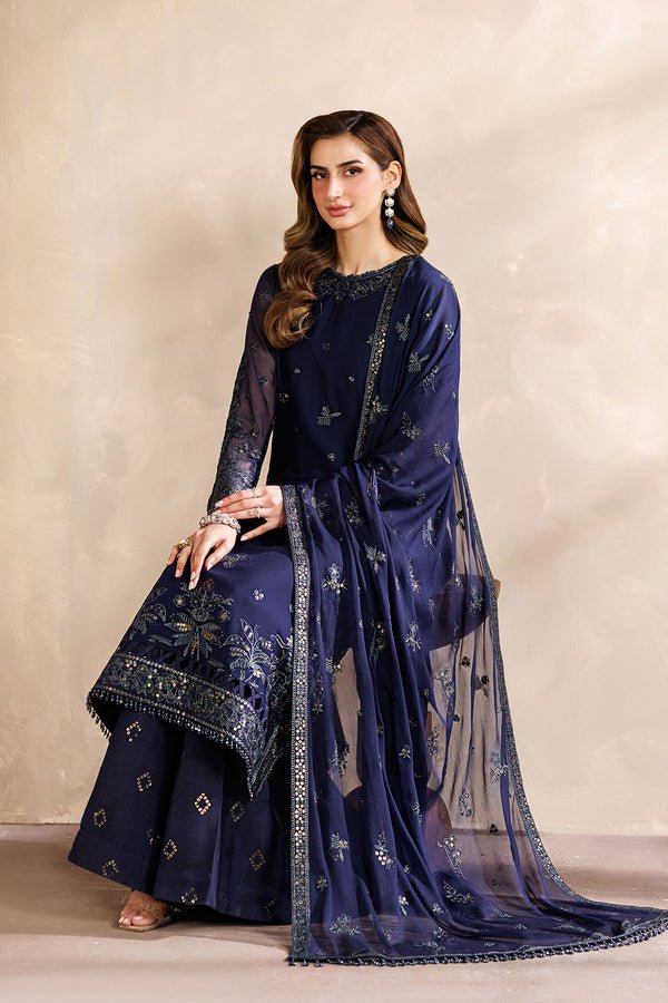 Zarif | Zayrah Formals | ZYR-AFSHAAN-07-Brand:Zarif-Type:Ladies Clothes-Dark Navy Blue-Chiffon-House of Maryam- Buy in UK, USA
