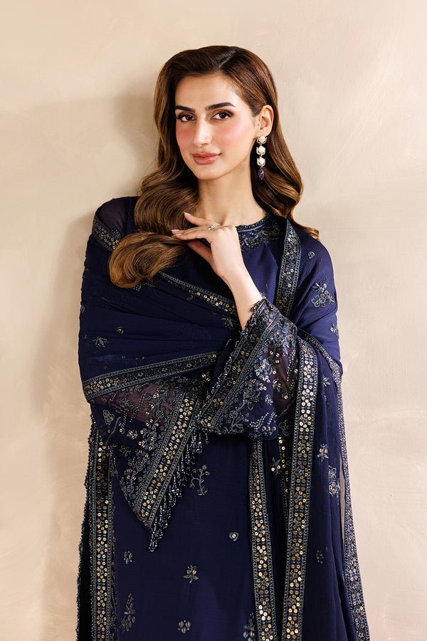 Zarif | Zayrah Formals | ZYR-AFSHAAN-07-Brand:Zarif-Type:Ladies Clothes-Dark Navy Blue-Chiffon-House of Maryam- Buy in UK, USA