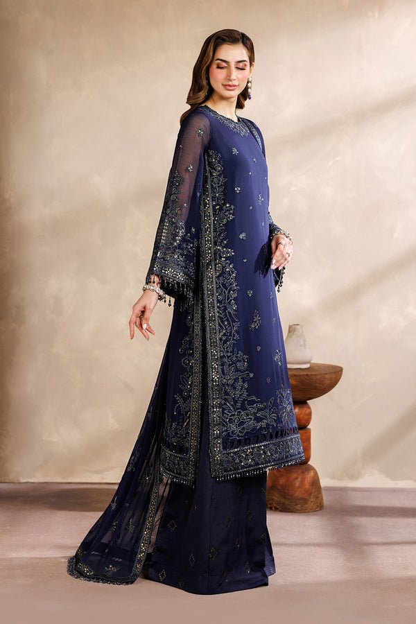 Zarif | Zayrah Formals | ZYR-AFSHAAN-07-Brand:Zarif-Type:Ladies Clothes-Dark Navy Blue-Chiffon-House of Maryam- Buy in UK, USA