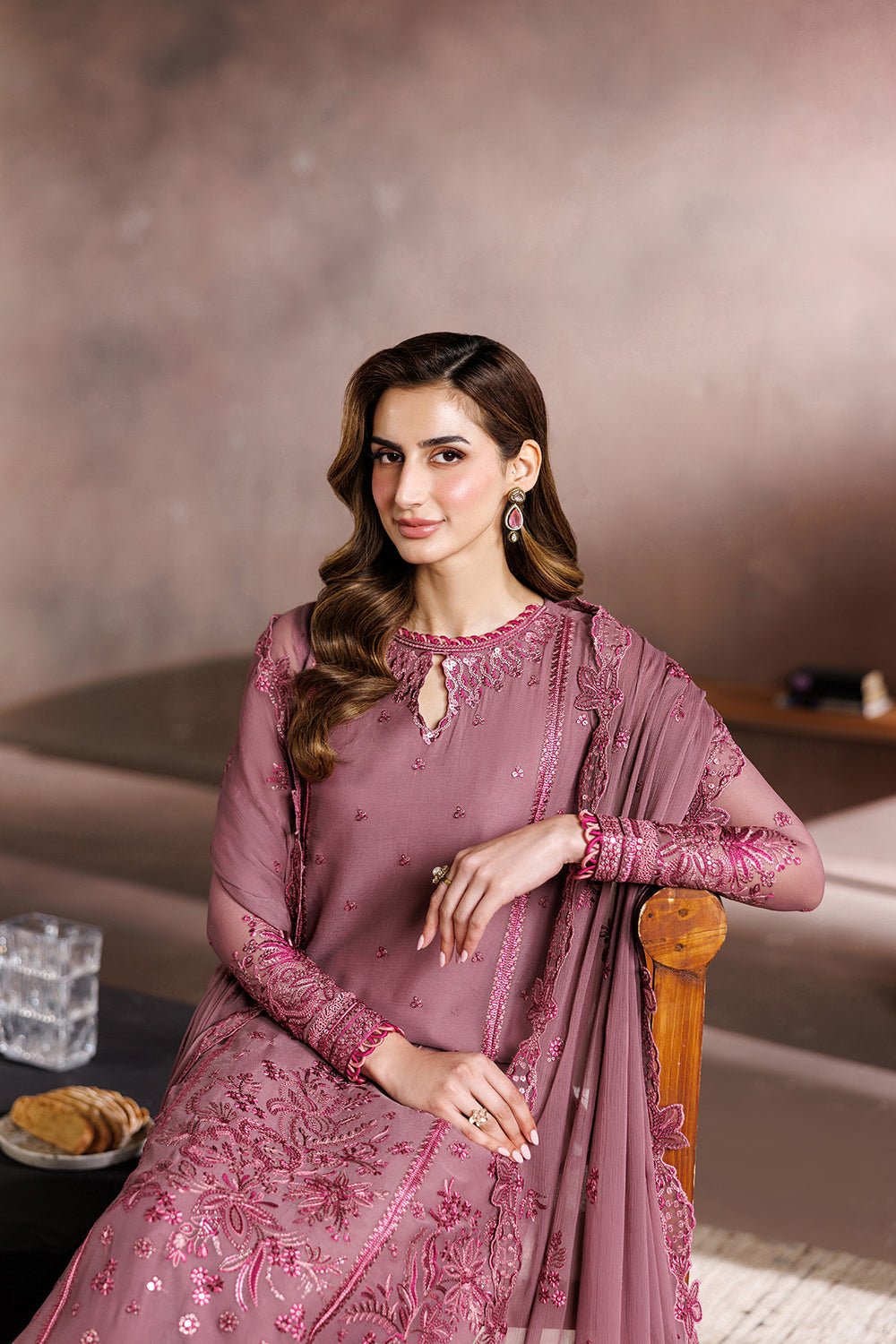 Zarif | Zayrah Formals | ZYR-SAAZ-04-Brand:Zarif-Type:Ladies Clothes-Brownish Purple-Chiffon-House of Maryam- Buy in UK, USA