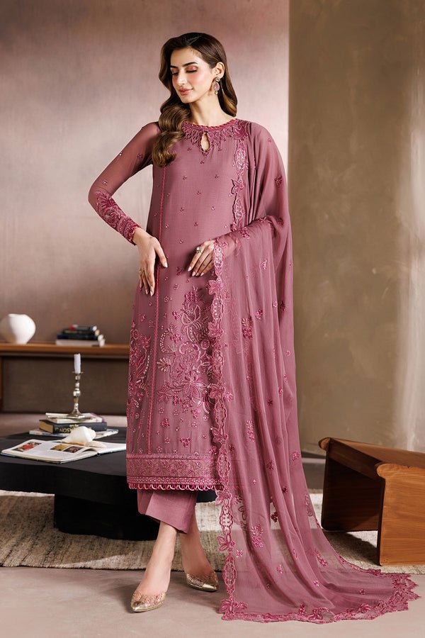 Zarif | Zayrah Formals | ZYR-SAAZ-04-Brand:Zarif-Type:Ladies Clothes-Brownish Purple-Chiffon-House of Maryam- Buy in UK, USA