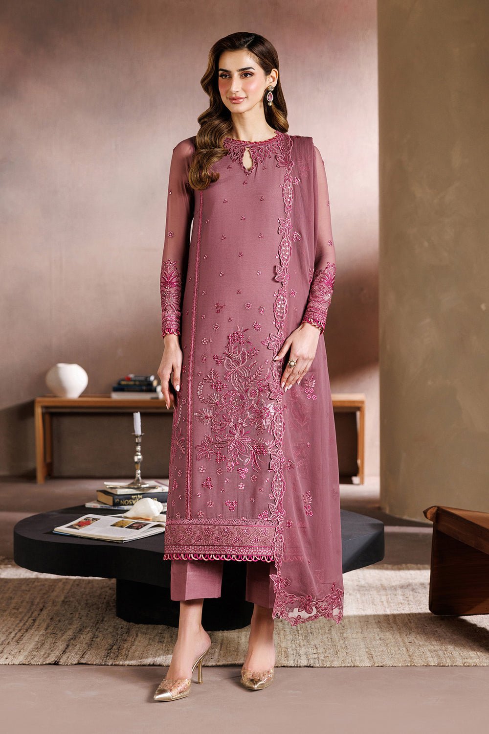 Zarif | Zayrah Formals | ZYR-SAAZ-04-Brand:Zarif-Type:Ladies Clothes-Brownish Purple-Chiffon-House of Maryam- Buy in UK, USA