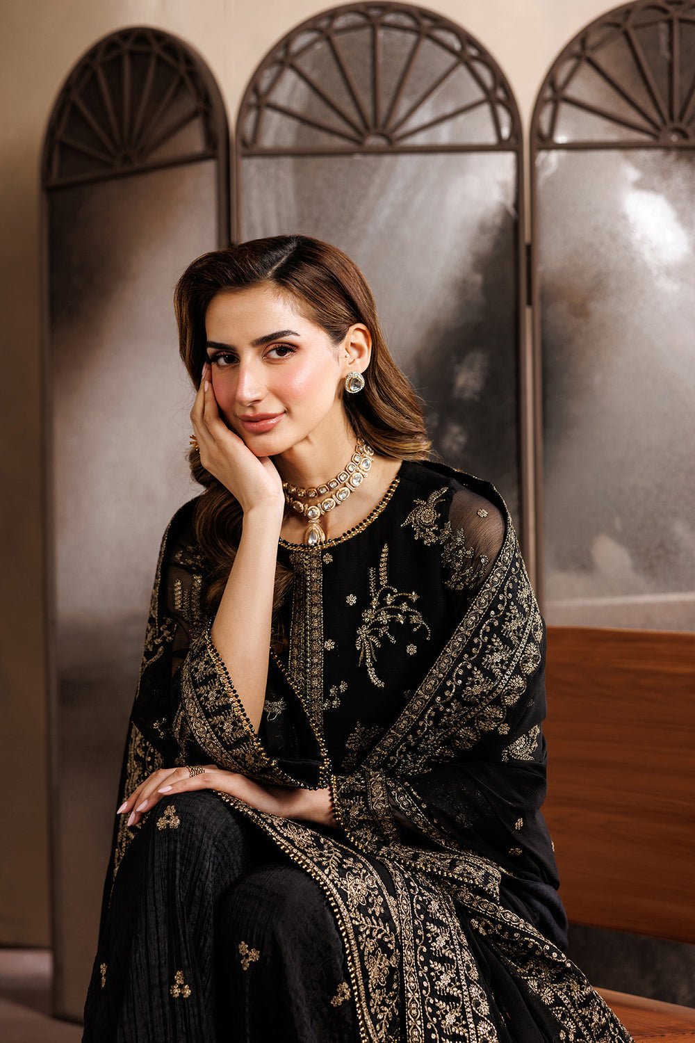 Zarif | Zayrah Formals | ZYR-SUMBUL-05-Brand:Zarif-Type:Ladies Clothes-Black-Chiffon-House of Maryam- Buy in UK, USA