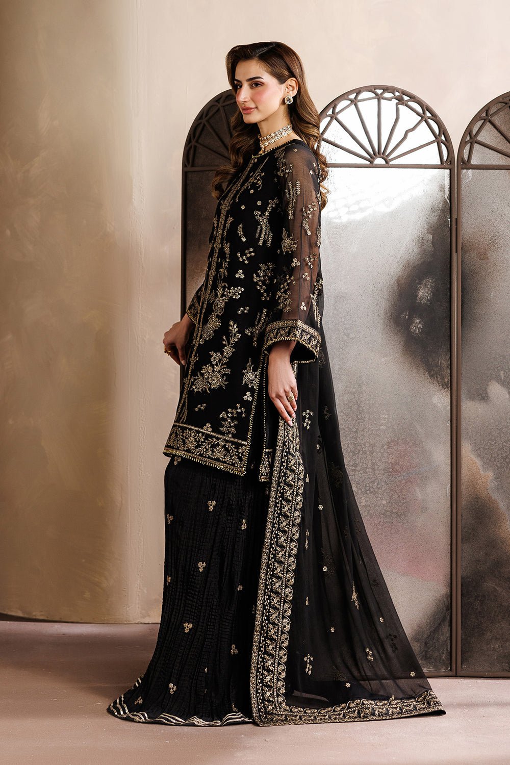 Zarif | Zayrah Formals | ZYR-SUMBUL-05-Brand:Zarif-Type:Ladies Clothes-Black-Chiffon-House of Maryam- Buy in UK, USA