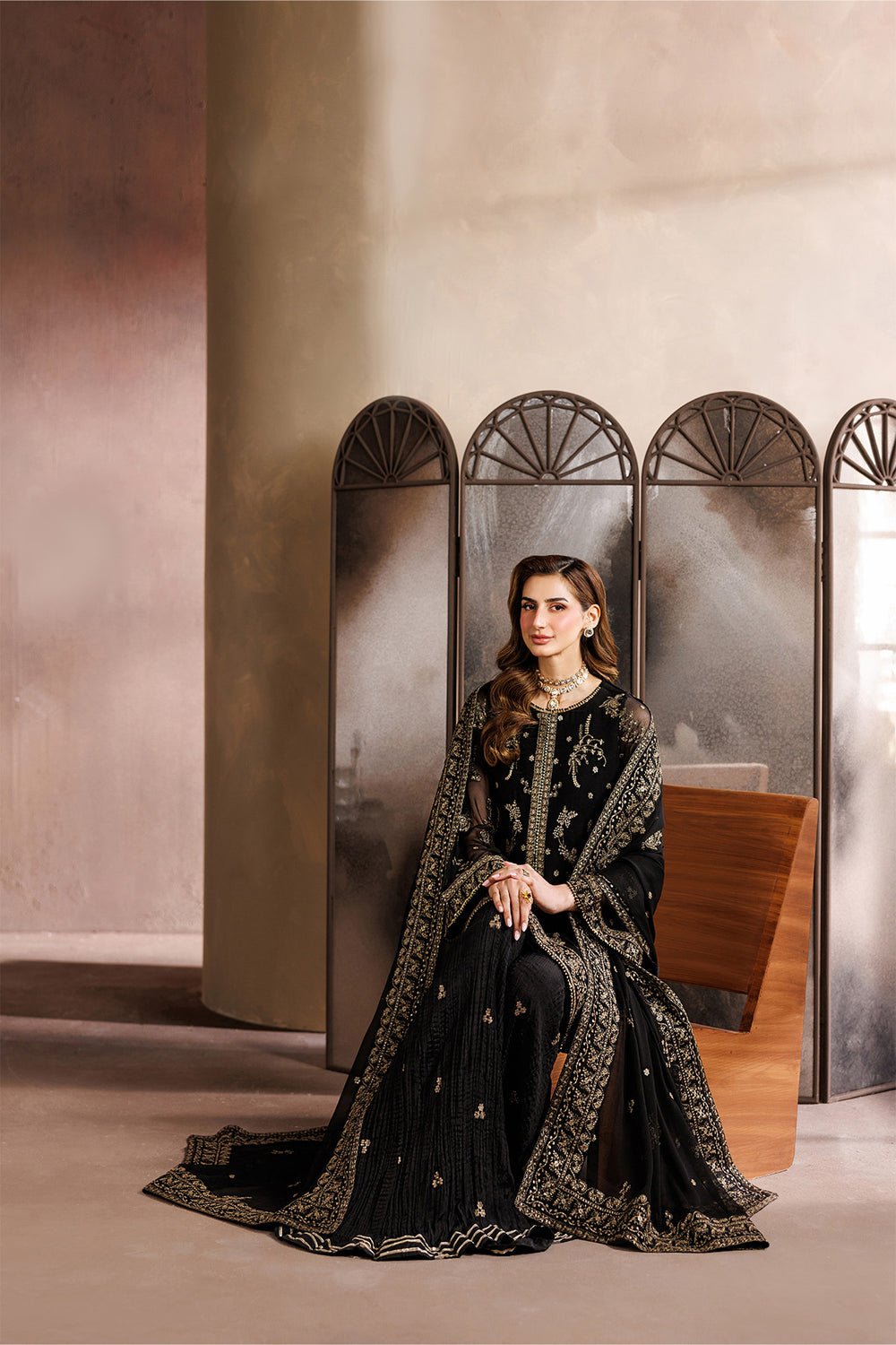 Zarif | Zayrah Formals | ZYR-SUMBUL-05-Brand:Zarif-Type:Ladies Clothes-Black-Chiffon-House of Maryam- Buy in UK, USA