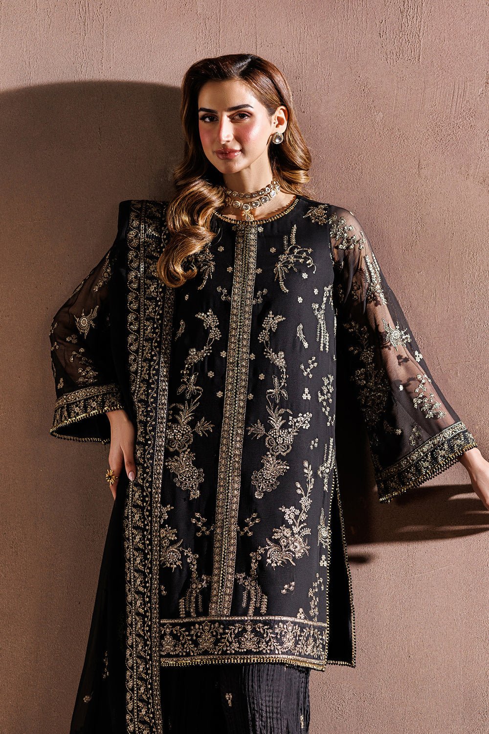 Zarif | Zayrah Formals | ZYR-SUMBUL-05-Brand:Zarif-Type:Ladies Clothes-Black-Chiffon-House of Maryam- Buy in UK, USA