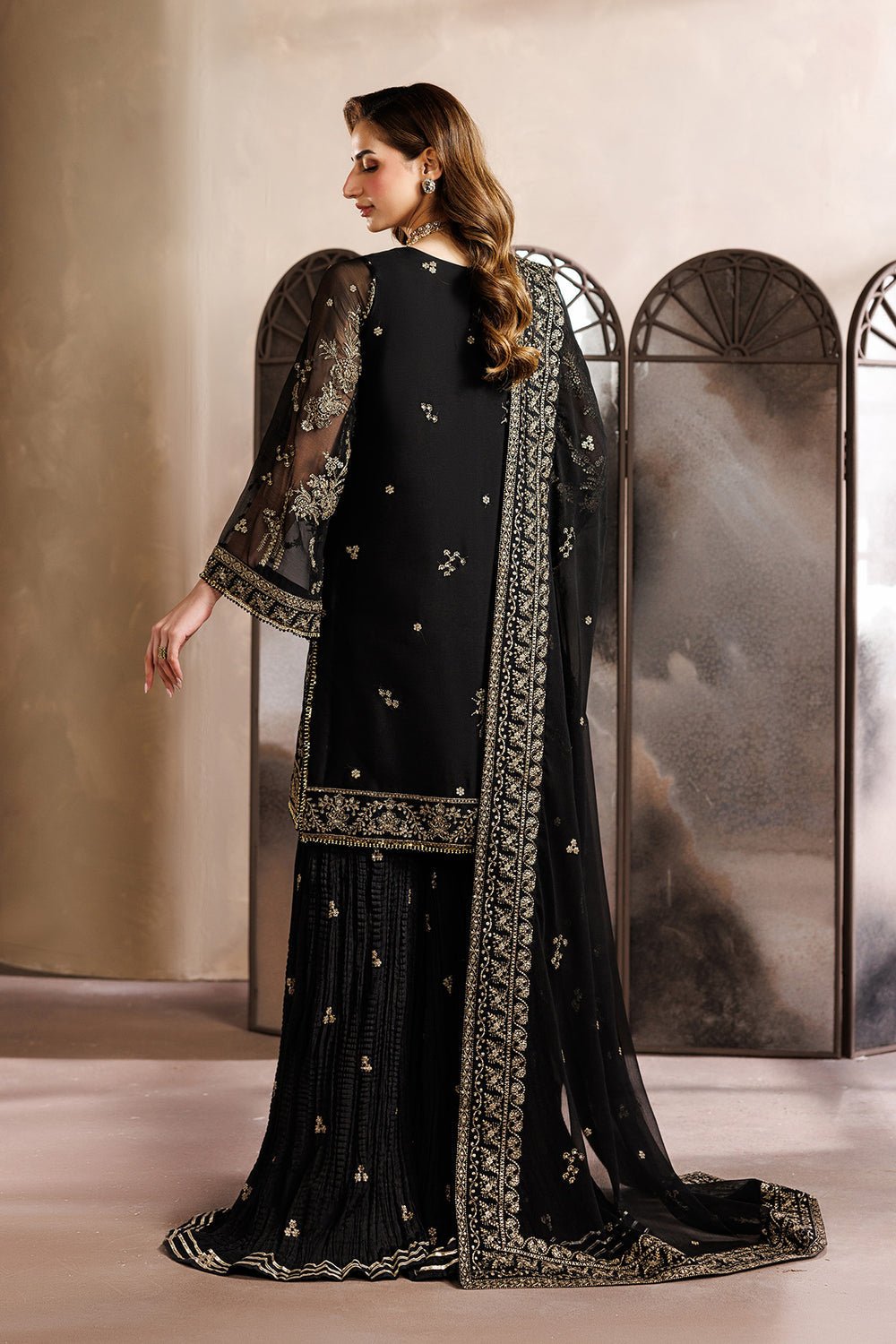 Zarif | Zayrah Formals | ZYR-SUMBUL-05-Brand:Zarif-Type:Ladies Clothes-Black-Chiffon-House of Maryam- Buy in UK, USA