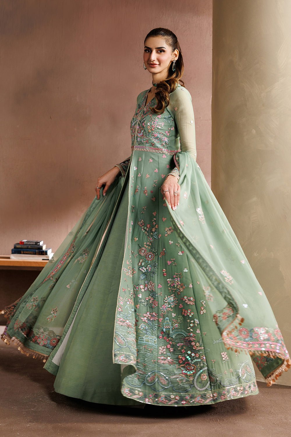 Zarif | Zayrah Formals | ZYR-SURILI-06-Brand:Zarif-Type:Ladies Clothes-Sea Green-Chiffon-House of Maryam- Buy in UK, USA