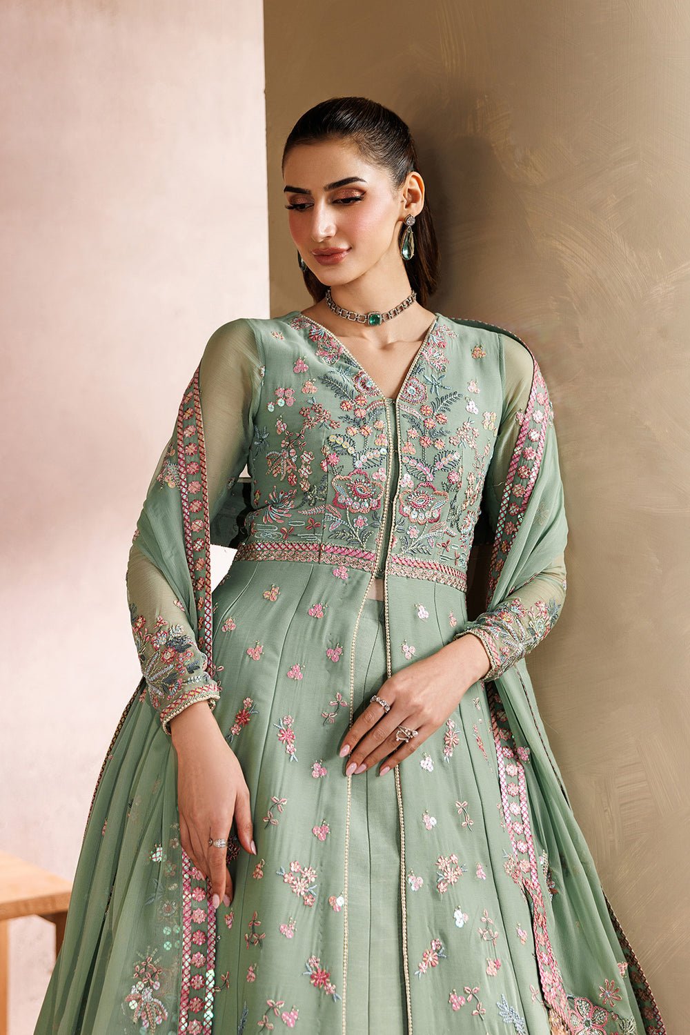 Zarif | Zayrah Formals | ZYR-SURILI-06-Brand:Zarif-Type:Ladies Clothes-Sea Green-Chiffon-House of Maryam- Buy in UK, USA