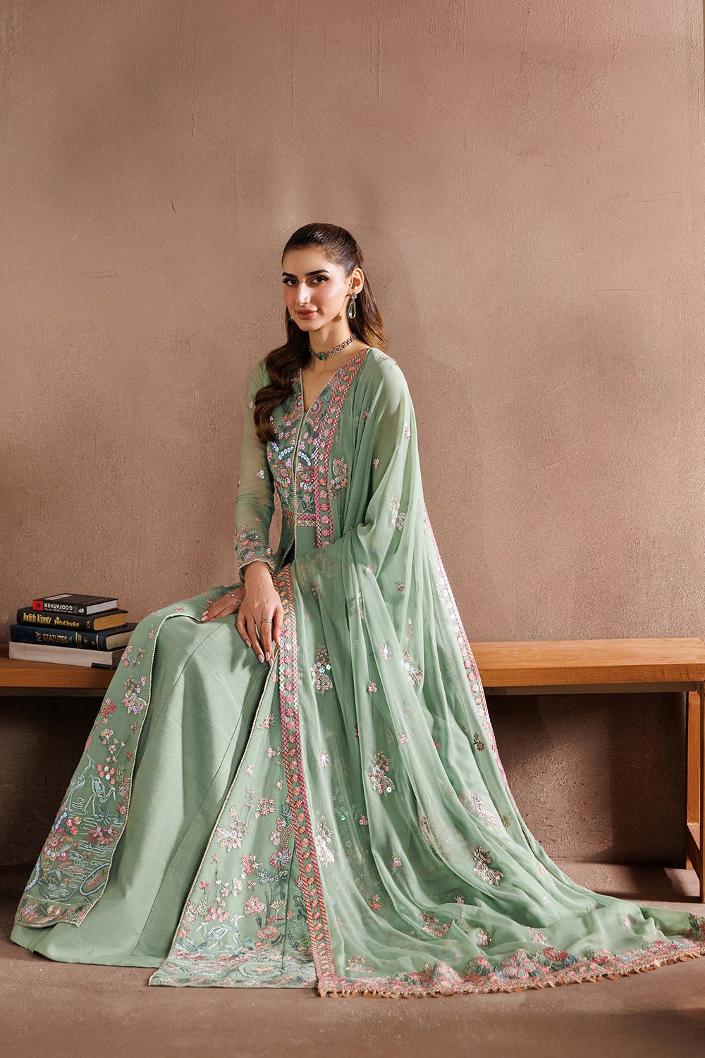 Zarif | Zayrah Formals | ZYR-SURILI-06-Brand:Zarif-Type:Ladies Clothes-Sea Green-Chiffon-House of Maryam- Buy in UK, USA