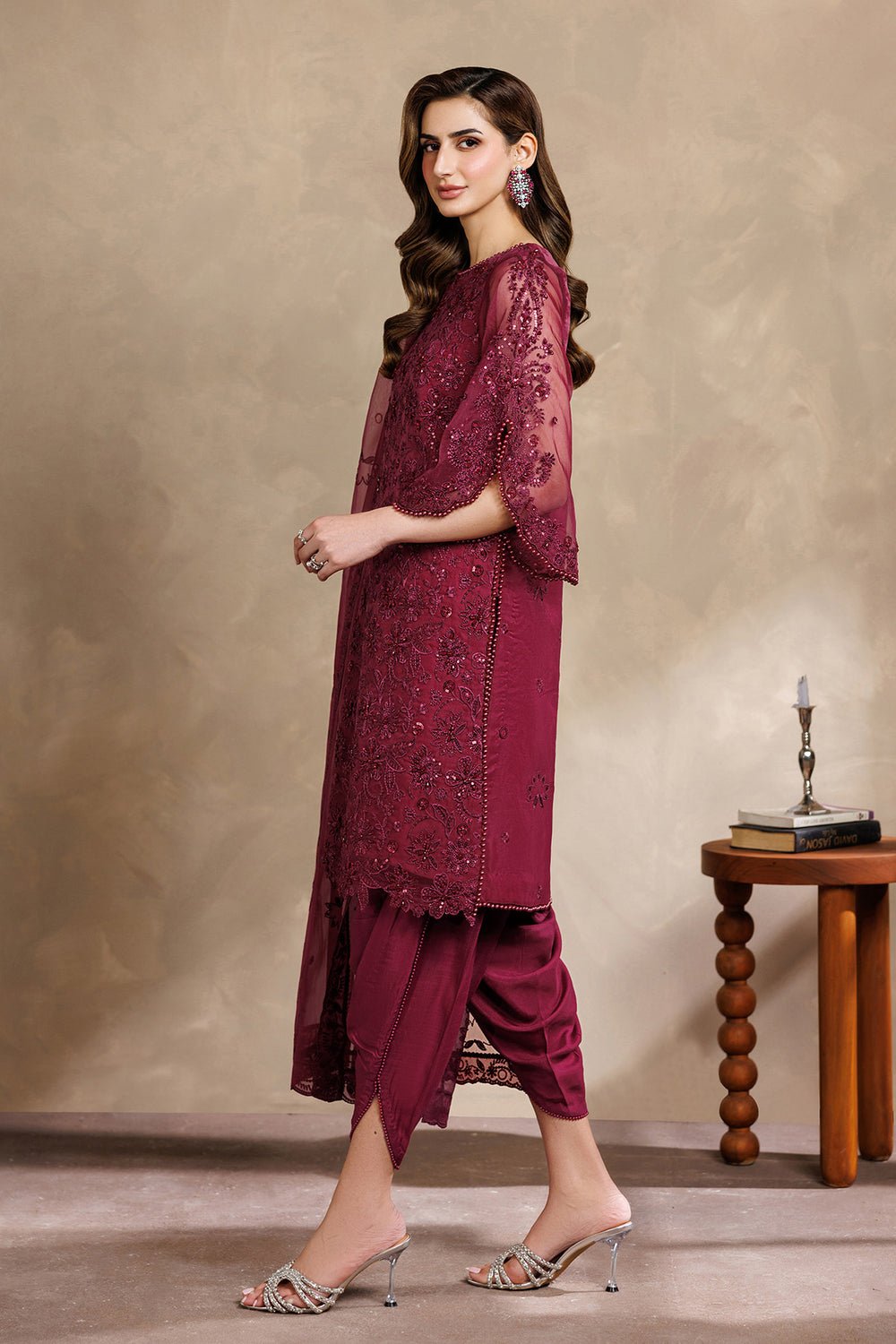 Zarif | Zayrah Formals | ZYR-SURKH-01-Brand:Zarif-Type:Ladies Clothes-Maroon-Organza-House of Maryam- Buy in UK, USA