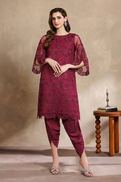 Zarif | Zayrah Formals | ZYR-SURKH-01-Brand:Zarif-Type:Ladies Clothes-Maroon-Organza-House of Maryam- Buy in UK, USA