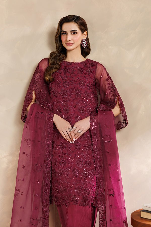 Zarif | Zayrah Formals | ZYR-SURKH-01-Brand:Zarif-Type:Ladies Clothes-Maroon-Organza-House of Maryam- Buy in UK, USA