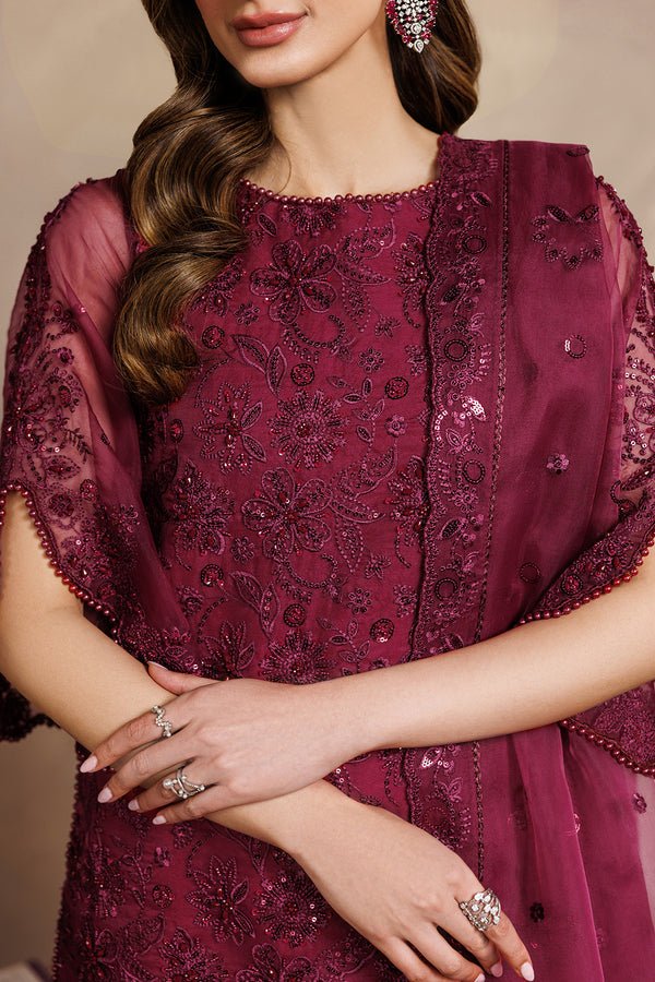 Zarif | Zayrah Formals | ZYR-SURKH-01-Brand:Zarif-Type:Ladies Clothes-Maroon-Organza-House of Maryam- Buy in UK, USA