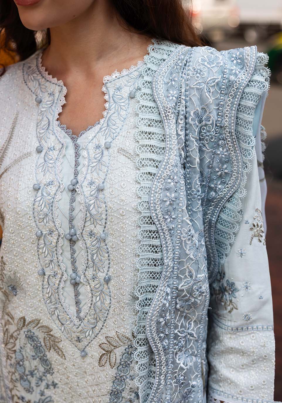 Zarqash | Luxury Lawn 25 | ZQLU 003 ANNE-Brand:Zarqash-Type:Ladies Clothes-Off White-Lawn-House of Maryam- Buy in UK, USA