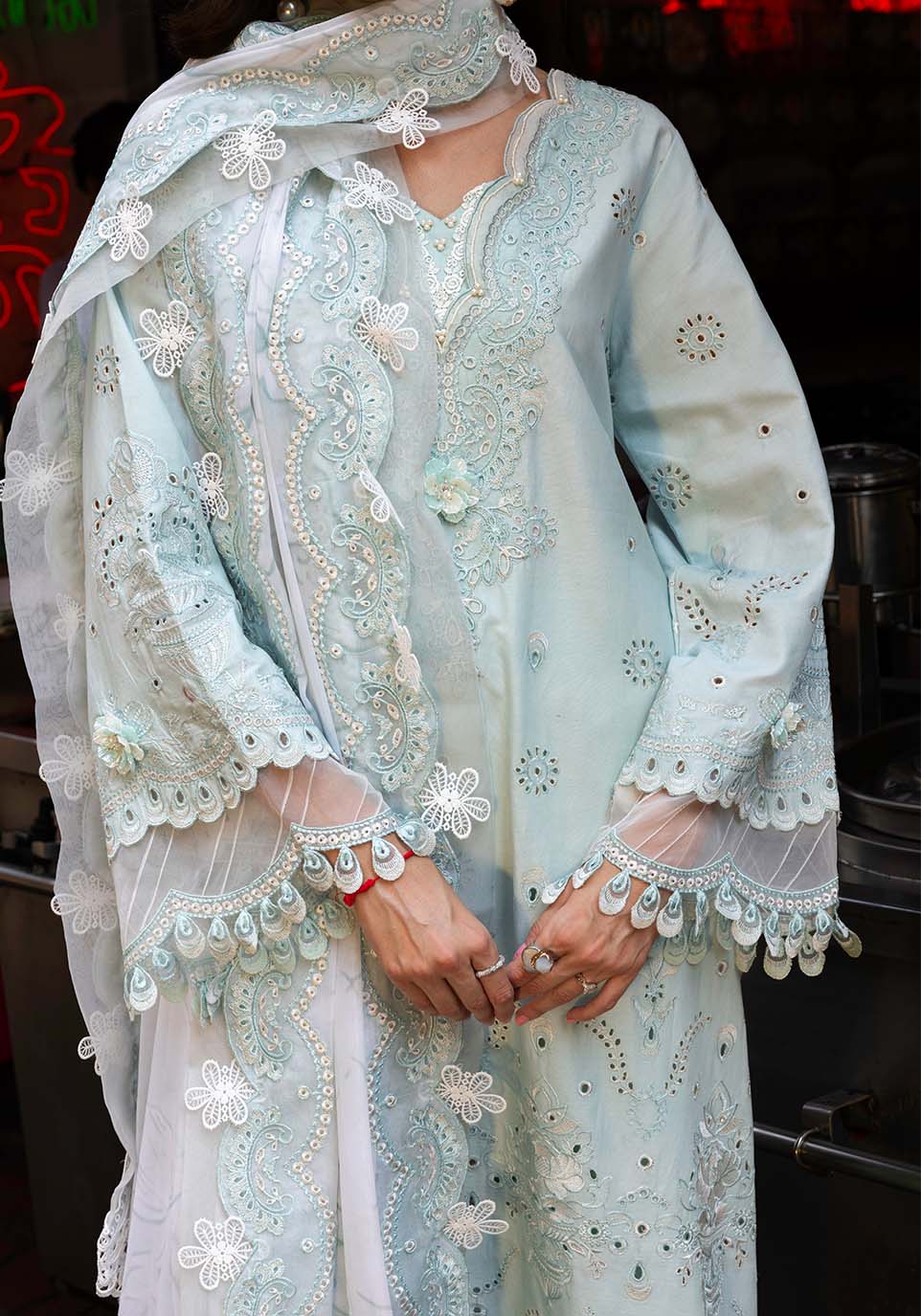 Zarqash | Luxury Lawn 25 | ZQLU 004 CECILY-Brand:Zarqash-Type:Ladies Clothes-Ice Blue-Lawn-House of Maryam- Buy in UK, USA