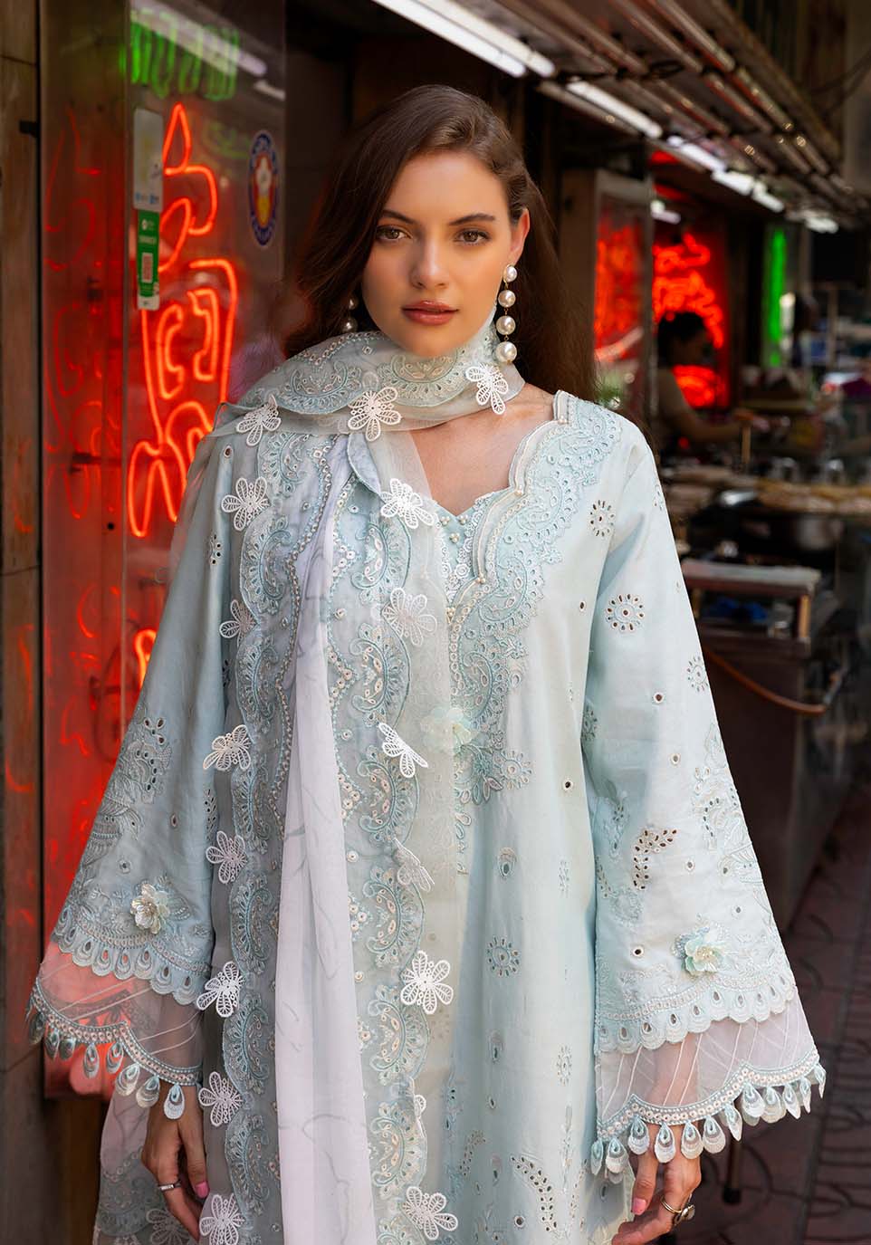 Zarqash | Luxury Lawn 25 | ZQLU 004 CECILY-Brand:Zarqash-Type:Ladies Clothes-Ice Blue-Lawn-House of Maryam- Buy in UK, USA