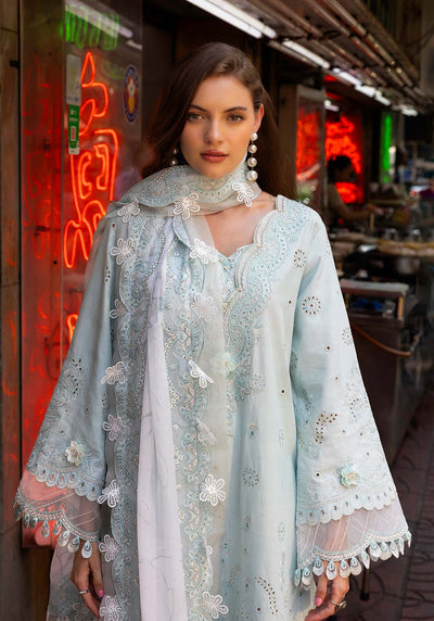 Zarqash | Luxury Lawn 25 | ZQLU 004 CECILY-Brand:Zarqash-Type:Ladies Clothes-Ice Blue-Lawn-House of Maryam- Buy in UK, USA