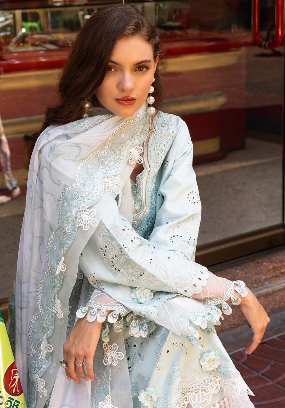 Zarqash | Luxury Lawn 25 | ZQLU 004 CECILY-Brand:Zarqash-Type:Ladies Clothes-Ice Blue-Lawn-House of Maryam- Buy in UK, USA