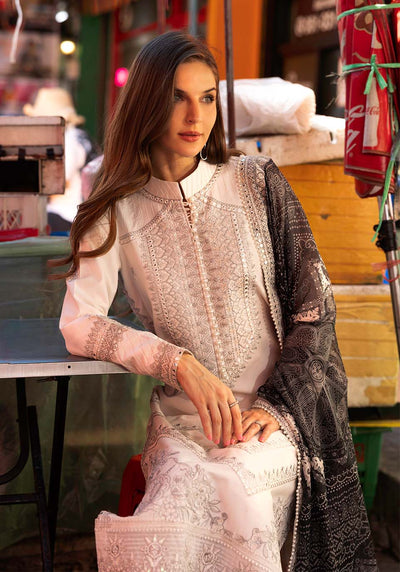 Zarqash | Luxury Lawn 25 | ZQLU 007 SIERRA-Brand:Zarqash-Type:Ladies Clothes-Off White-Lawn-House of Maryam- Buy in UK, USA